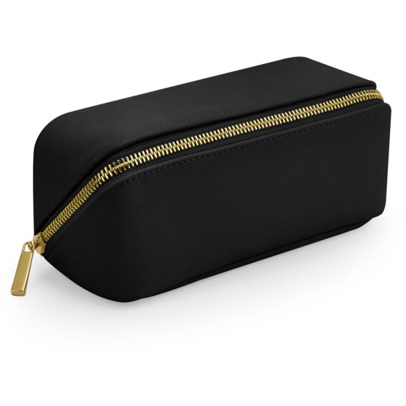 Mini trousse à accessoires en simili cuir Saffiano, fermeture zippée en métal doré brillant