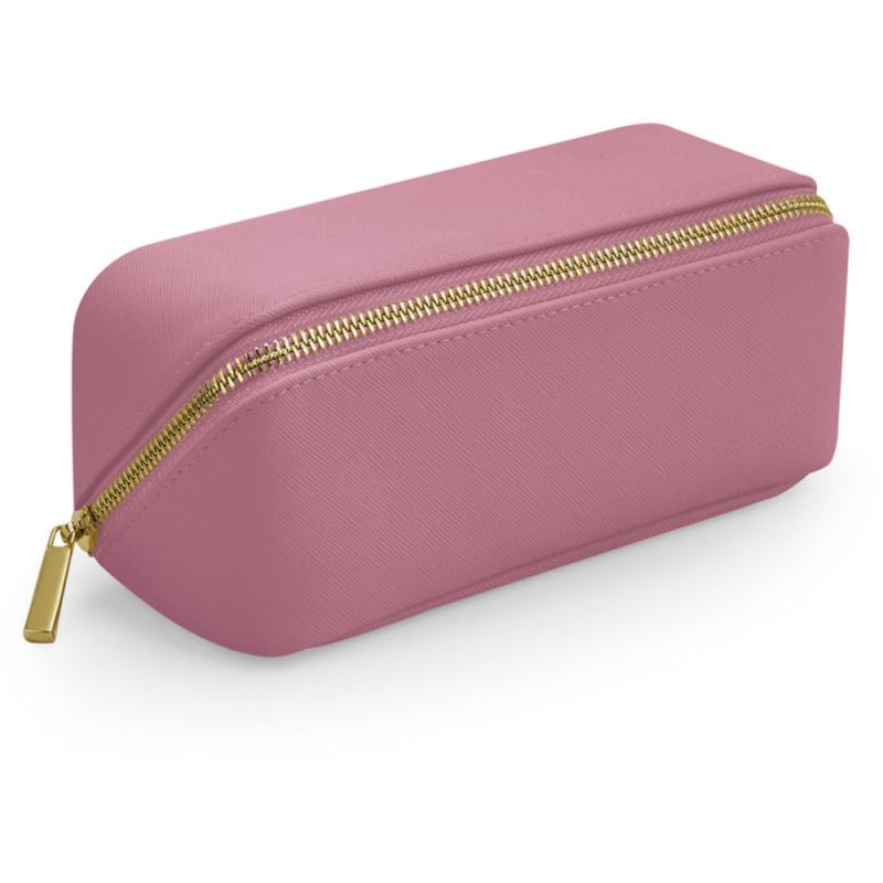 Mini trousse à accessoires en simili cuir Saffiano, fermeture zippée en métal doré brillant