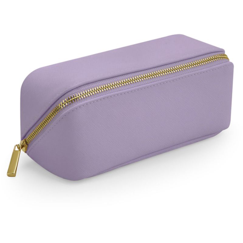 Mini trousse à accessoires en simili cuir Saffiano, fermeture zippée en métal doré brillant