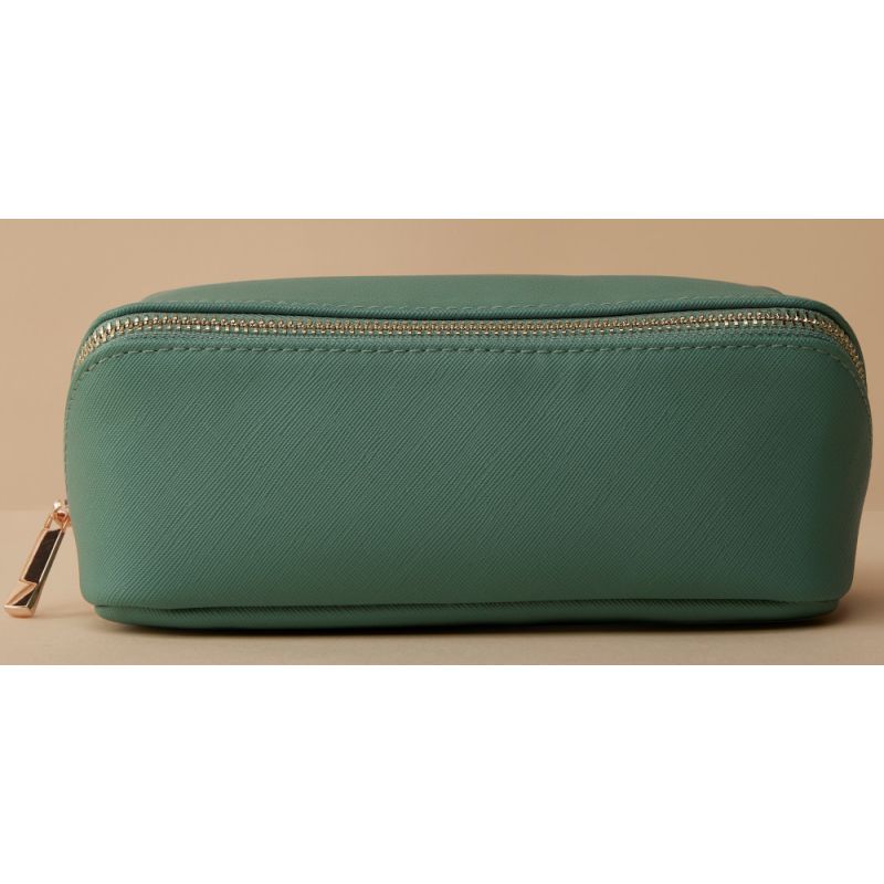 Mini trousse à accessoires en simili cuir Saffiano, fermeture zippée en métal doré brillant