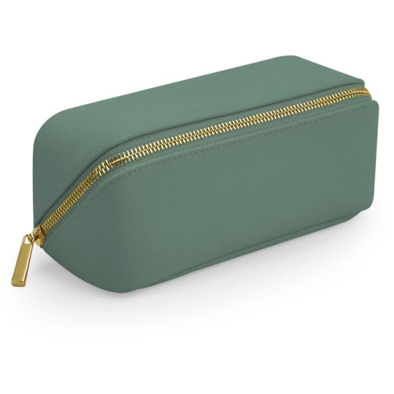 Mini trousse à accessoires en simili cuir Saffiano, fermeture zippée en métal doré brillant