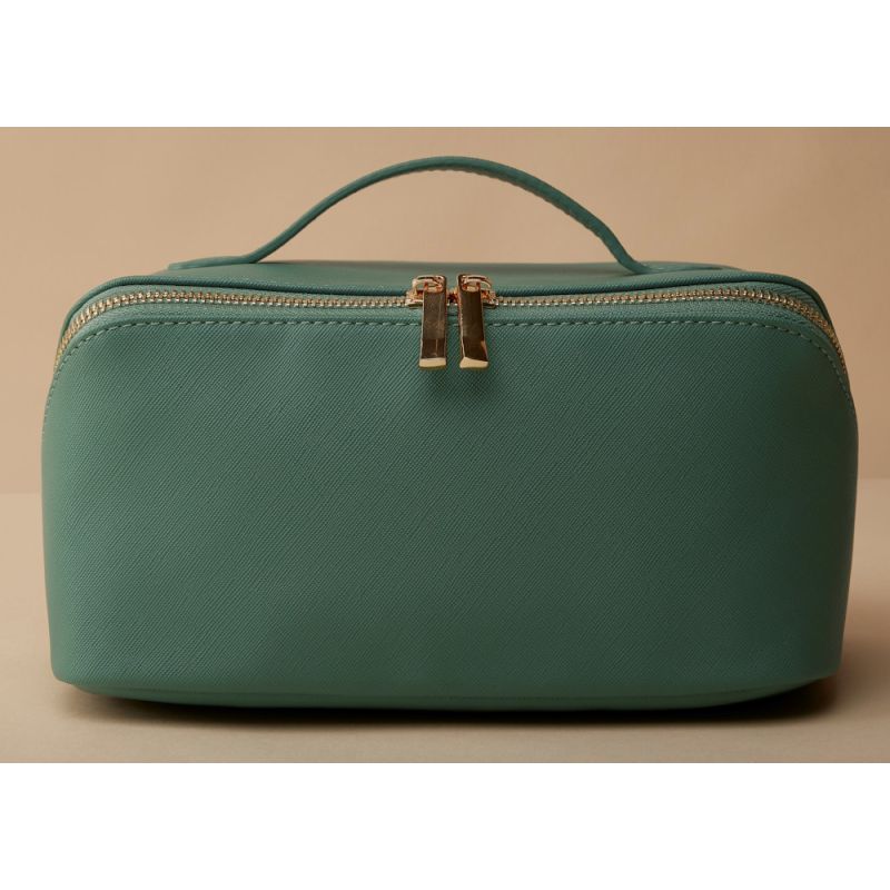 Trousse à accessoires en simili cuir Saffiano, fermeture zippée en métal doré brillant