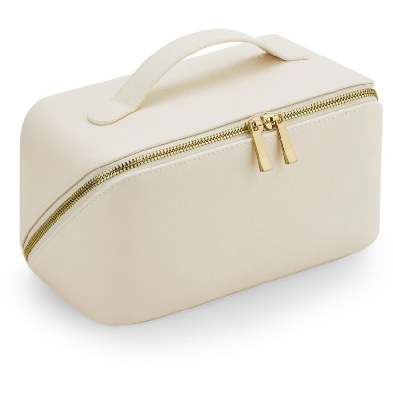 Trousse à accessoires en simili cuir Saffiano, fermeture zippée en métal doré brillant