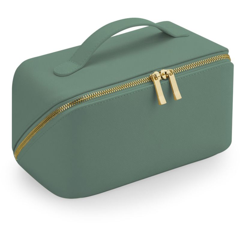 Trousse à accessoires en simili cuir Saffiano, fermeture zippée en métal doré brillant