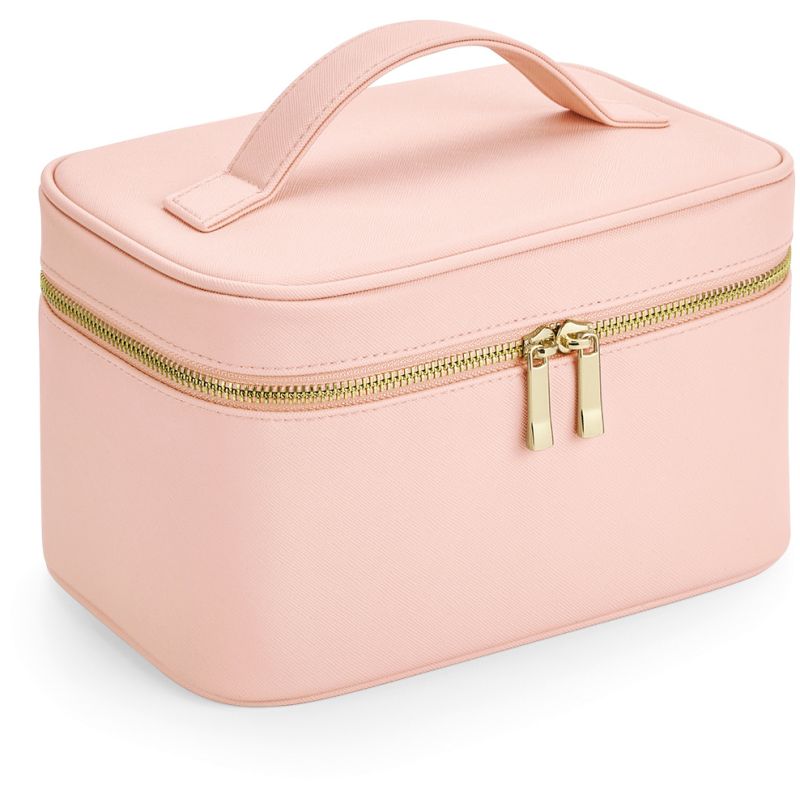 Grande trousse à accessoires en simili cuir Saffiano, fermeture zippée en métal doré brillant
