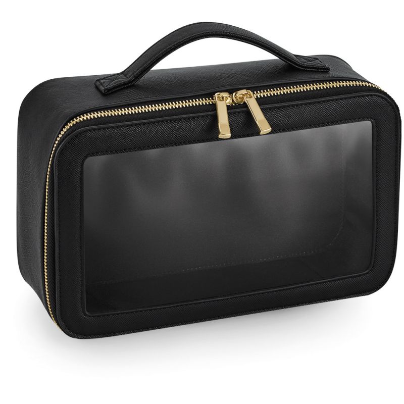 Mallette de voyage transparente en simili cuir saffiano, paroi frontale transparente