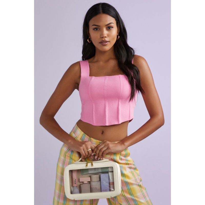 Mallette de voyage transparente en simili cuir saffiano, paroi frontale transparente