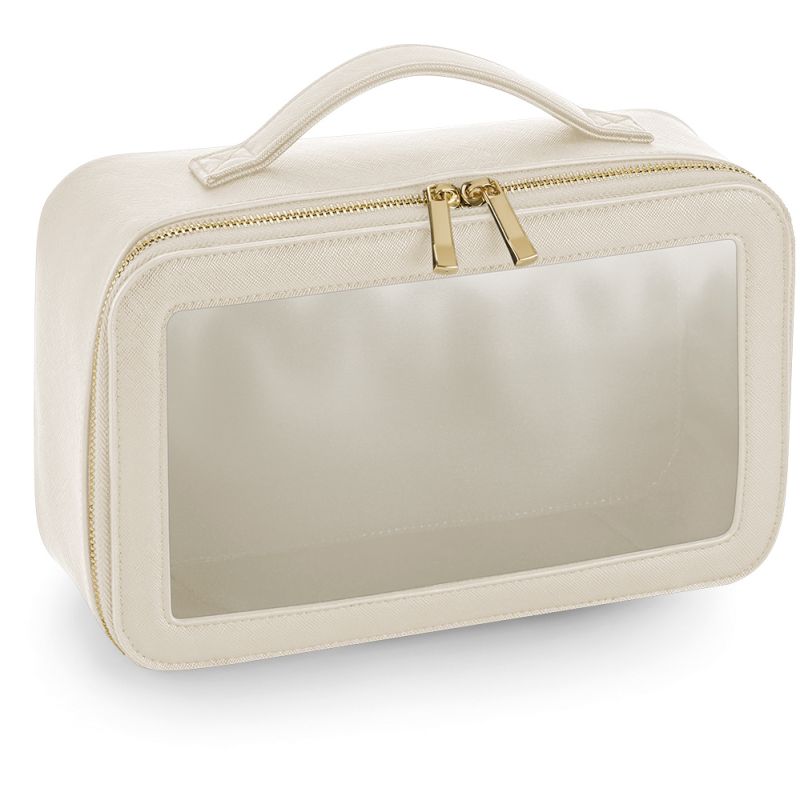 Mallette de voyage transparente en simili cuir saffiano, paroi frontale transparente