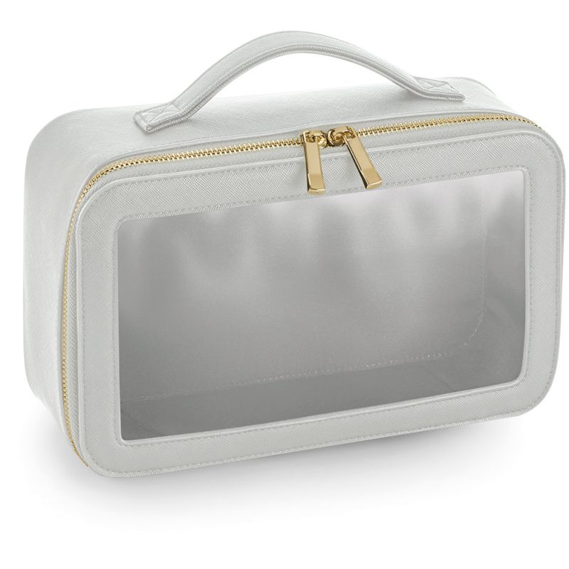 Mallette de voyage transparente en simili cuir saffiano, paroi frontale transparente