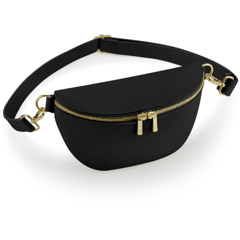 Sac banane zippé, bandoulière amovible et réglable, en cuir saffiano au grain fin