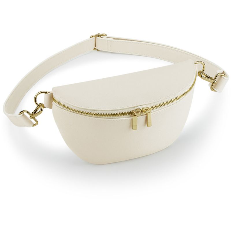Sac banane zippé, bandoulière amovible et réglable, en cuir saffiano au grain fin