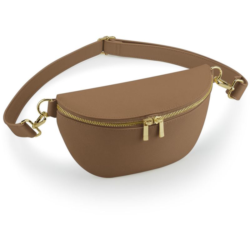 Sac banane zippé, bandoulière amovible et réglable, en cuir saffiano au grain fin