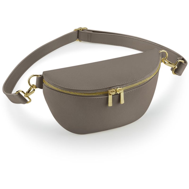Sac banane zippé, bandoulière amovible et réglable, en cuir saffiano au grain fin