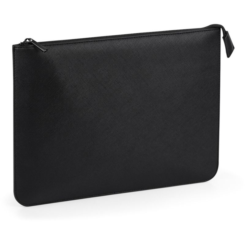 Porte-documents idéal pour les dossiers A4 en simili cuir saffiano, fermeture zippée en métal doré brillant