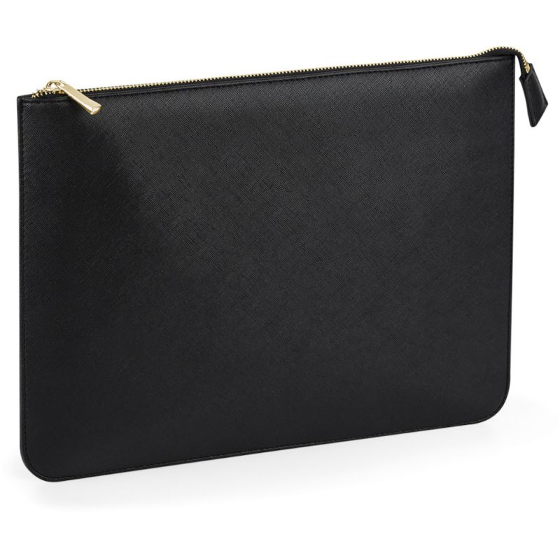 Porte-documents idéal pour les dossiers A4 en simili cuir saffiano, fermeture zippée en métal doré brillant