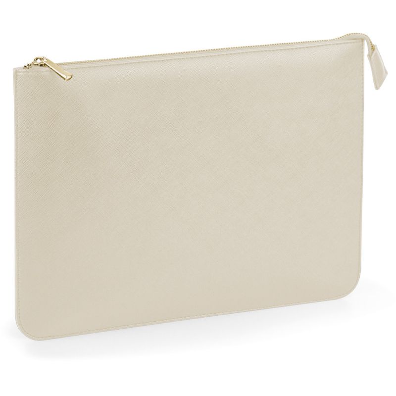 Porte-documents idéal pour les dossiers A4 en simili cuir saffiano, fermeture zippée en métal doré brillant
