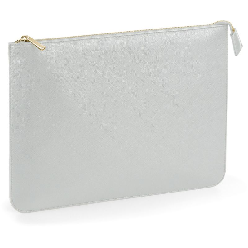 Porte-documents idéal pour les dossiers A4 en simili cuir saffiano, fermeture zippée en métal doré brillant