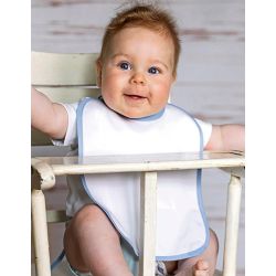 Bavoir bébé en polyester et coton finition passepoil, fermeture cordon, 220 g/m²