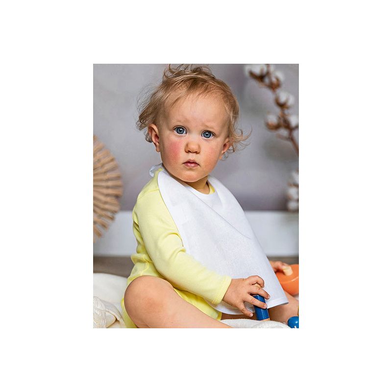 Bavoir bébé coton sergé, finition passepoil, fermeture cordon, 220 g/m²