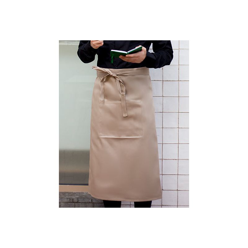 Tablier long sans bavette en coton avec poche avant, 200 g/m²