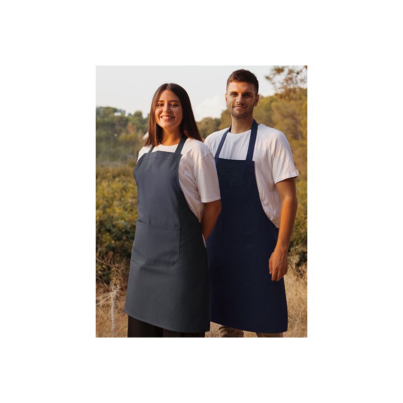 Tablier de cuisine en coton sergé prérétréci avec poche avant, 230 g/m²