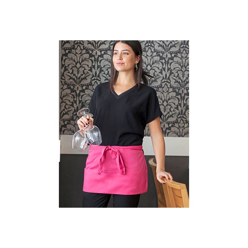 Tablier de cuisine court en coton sergé avec grande poche avant, 200 g/m²
