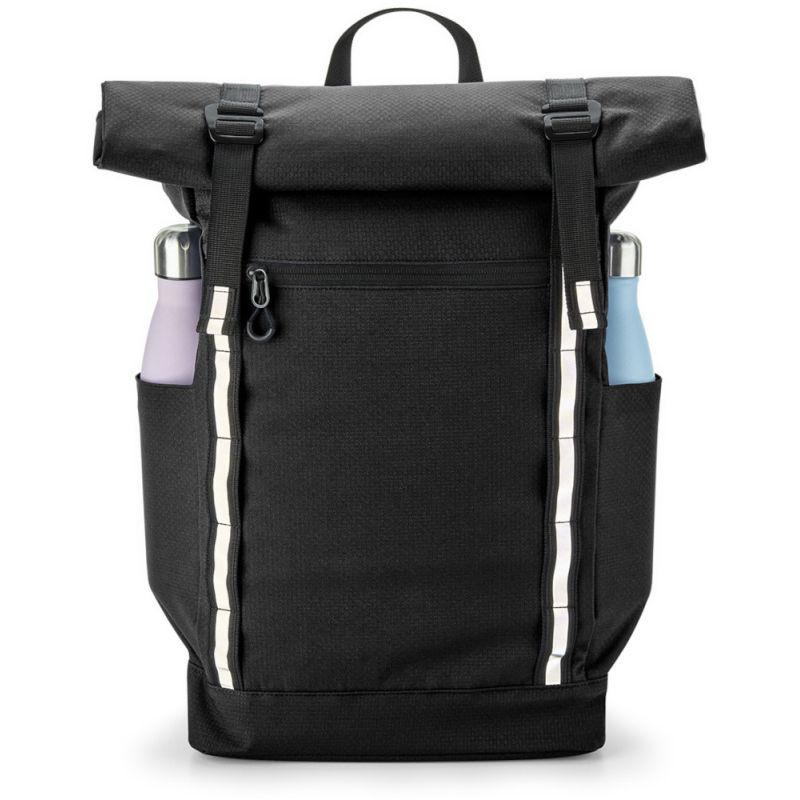 Sac à dos en polyester déperlant 300D fermeture à enroulement, bandes réfléchissantes
