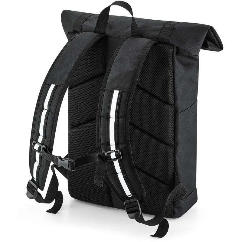 Sac à dos en polyester déperlant 300D fermeture à enroulement, bandes réfléchissantes