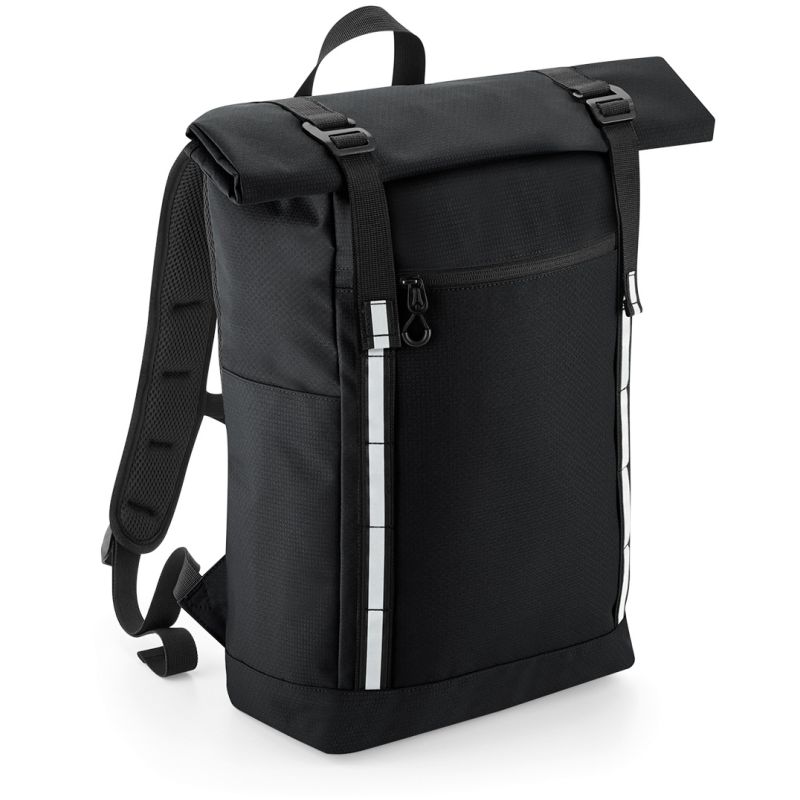 Sac à dos en polyester déperlant 300D fermeture à enroulement, bandes réfléchissantes