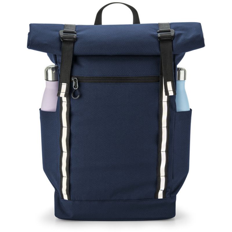 Sac à dos en polyester déperlant 300D fermeture à enroulement, bandes réfléchissantes