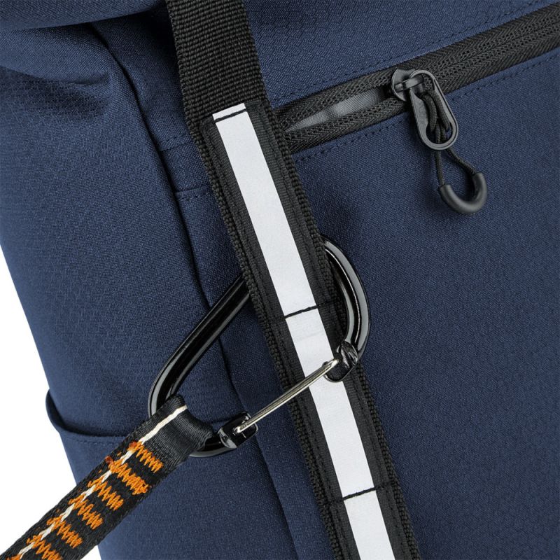 Sac à dos en polyester déperlant 300D fermeture à enroulement, bandes réfléchissantes