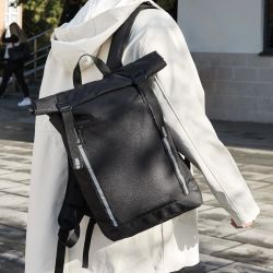 Sac à dos en polyester déperlant 300D fermeture à enroulement, bandes réfléchissantes