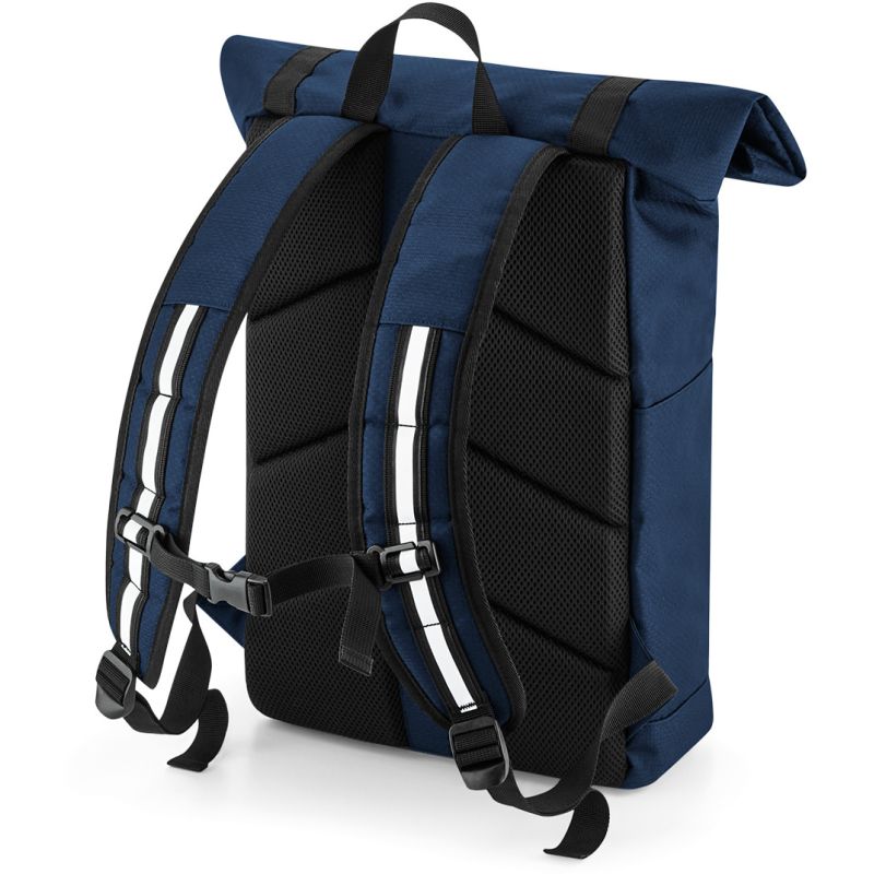 Sac à dos en polyester déperlant 300D fermeture à enroulement, bandes réfléchissantes