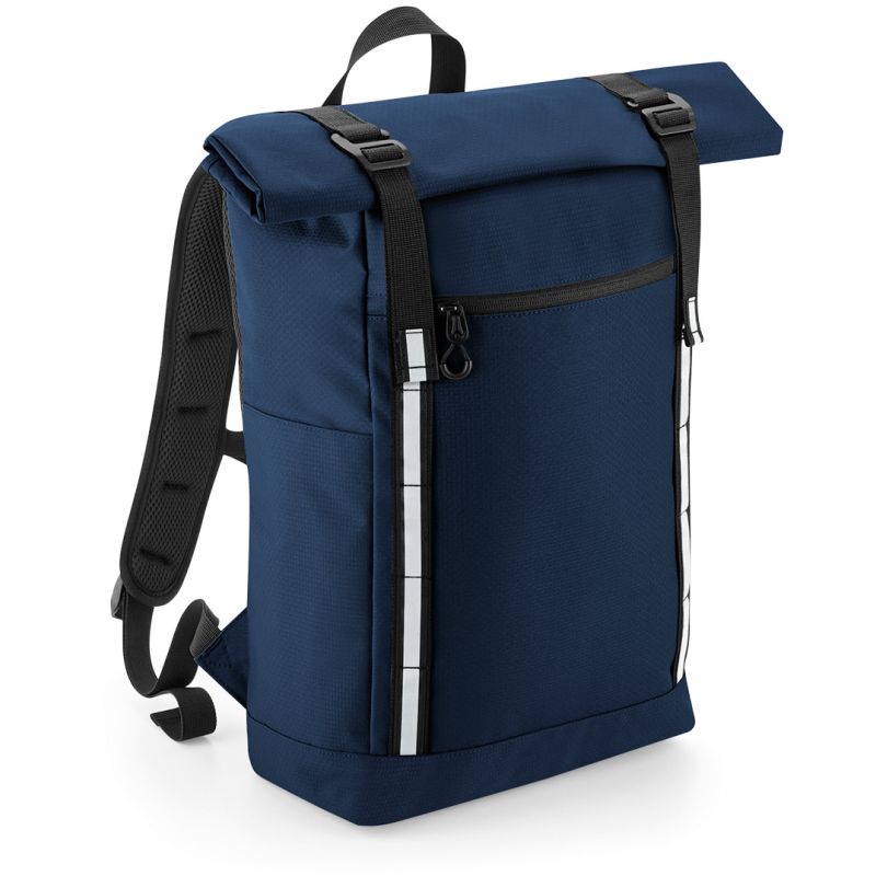 Sac à dos en polyester déperlant 300D fermeture à enroulement, bandes réfléchissantes