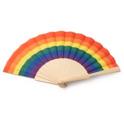 Éventail avec armature en bois et tissu multicolore