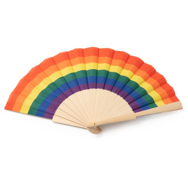 Éventail avec armature en bois et tissu multicolore