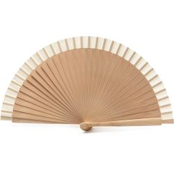 Éventail avec armature en bois et tissu en coton écru naturel