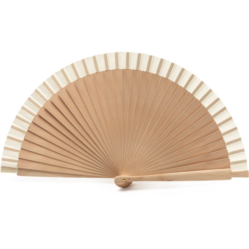Éventail avec armature en bois et tissu en coton écru naturel