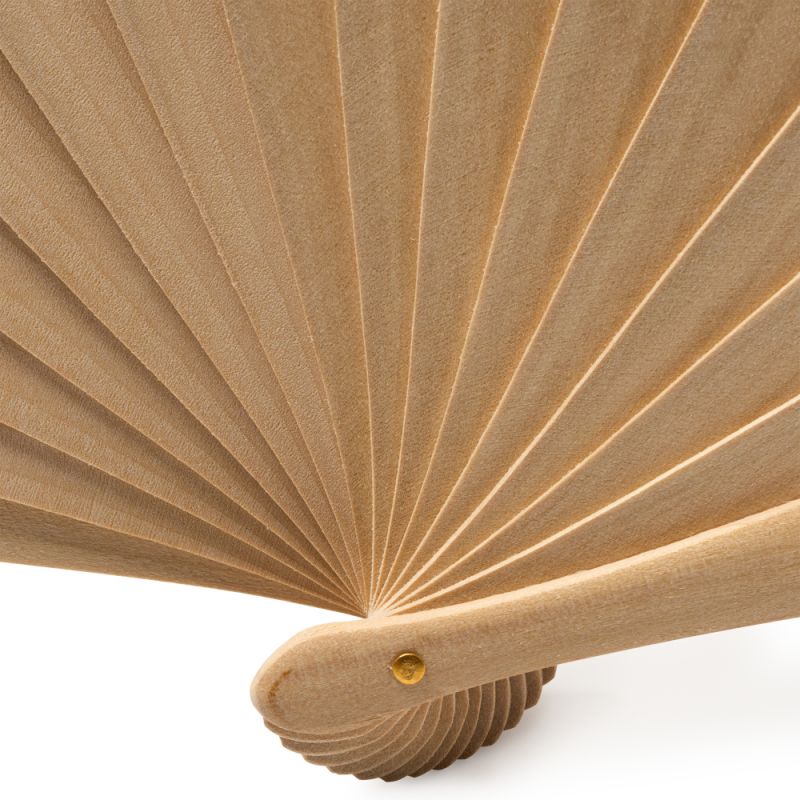 Éventail avec armature en bois et tissu en coton écru naturel