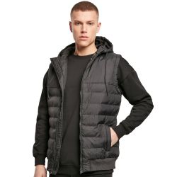Bodywarmer léger à capuche doublée et ajustable par cordon plat, NO LABEL