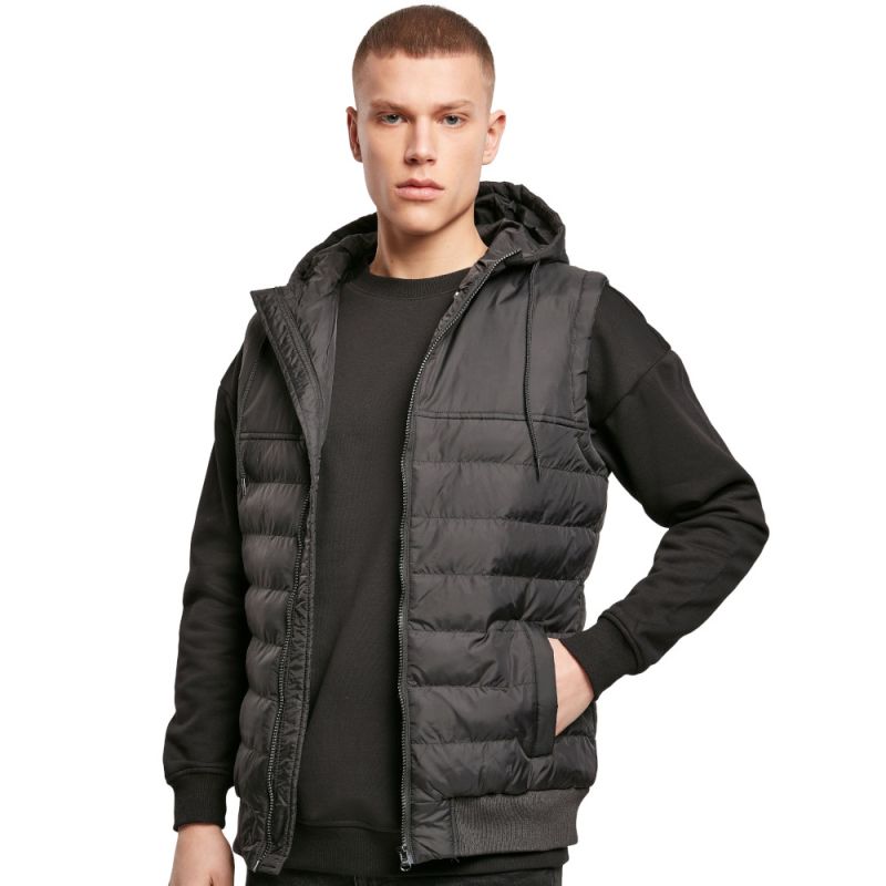 Bodywarmer léger à capuche doublée et ajustable par cordon plat, NO LABEL