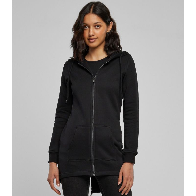 Long sweat zippé à capuche pour femme avec poches, 300 g/m²