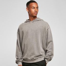 Sweat oversize en coton à capuche décoloré à l'acide, capuche sans cordon de serrage, 300 g/m²