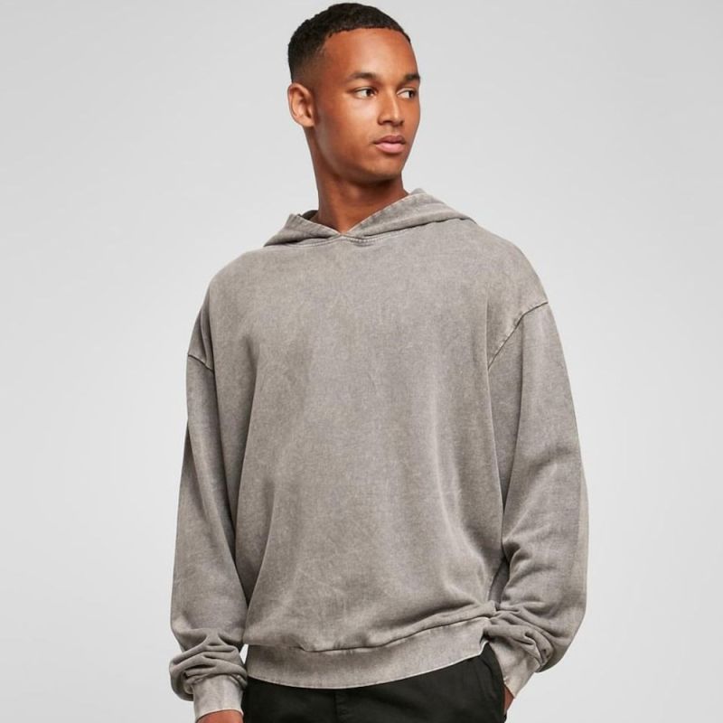 Sweat oversize en coton à capuche décoloré à l'acide, capuche sans cordon de serrage, 300 g/m²