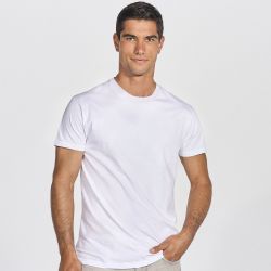 Tee-shirt col rond coupe droite manches courtes en coton ringspun, 190 g/m²