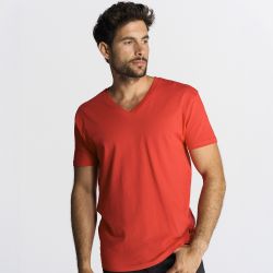 T-shirt col V manches courtes en coton doux lavé aux enzymes, 160 g/m²