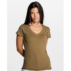 T-shirt femme col V manches courtes coupe cintrée en coton, 140 g/m²
