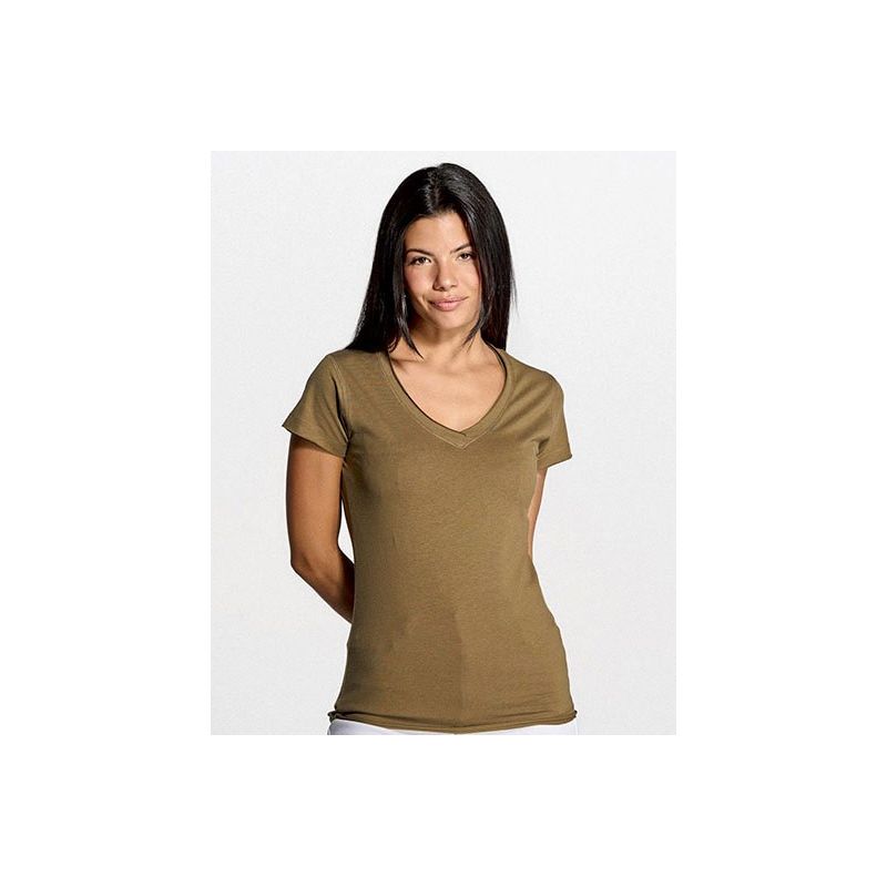 T-shirt femme col V manches courtes coupe cintrée en coton, 140 g/m²