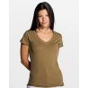 T-shirt femme col V manches courtes coupe cintrée en coton, 140 g/m²