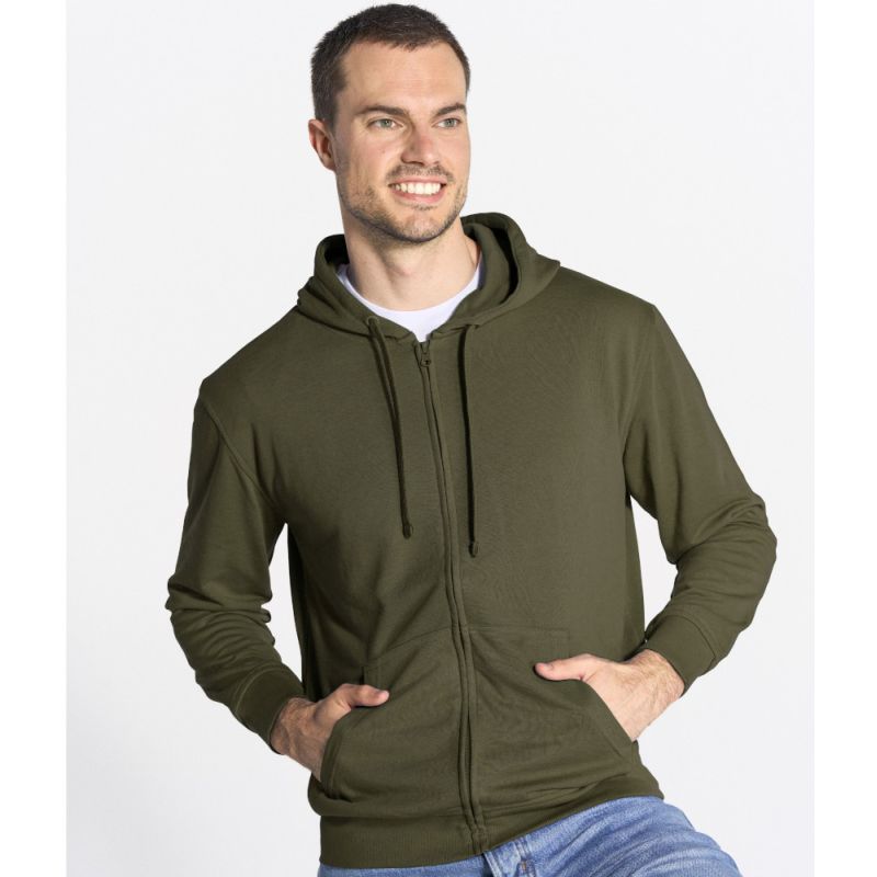 Sweat capuche zippé unisexe, cordon de serrage ton sur ton, 290 g/m²